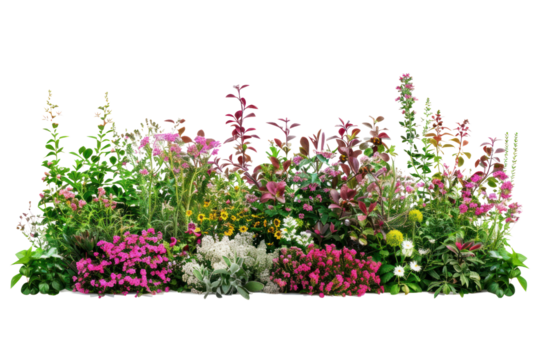 Flowerbed with different blooming plants and flowers
.isolated on white background