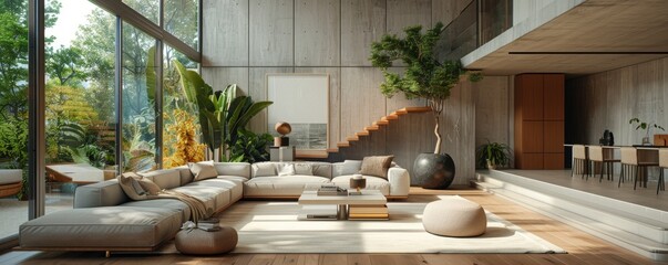 Modern elegance with this 3D-rendered living room.