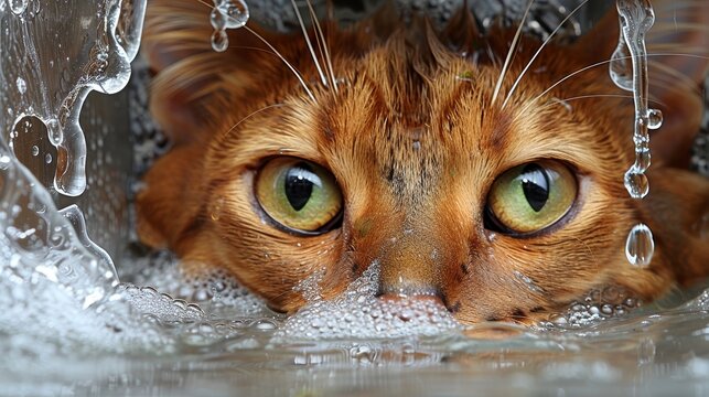 Hyperrealistic details portrait of bengal cat washing, banner