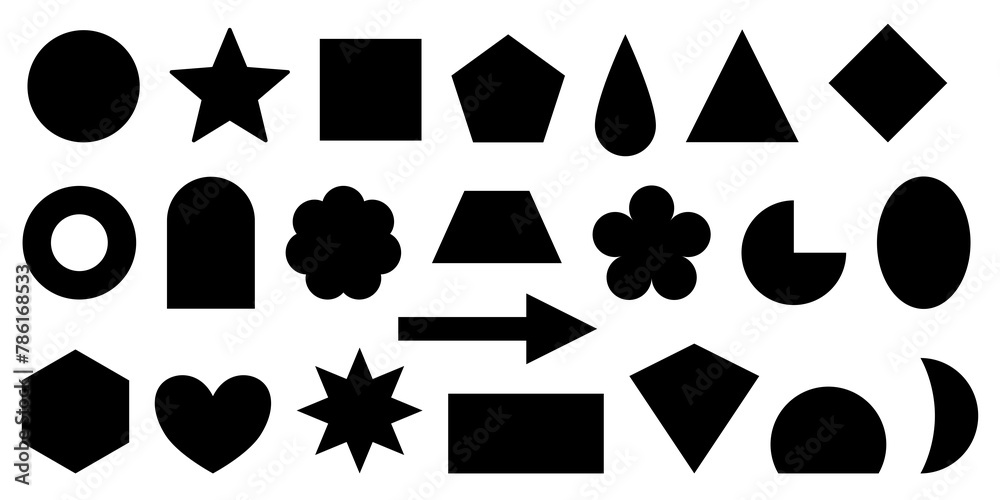 Poster collection of basic shapes – set of simple geometric figures isolated on a white background