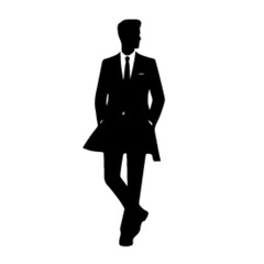 business man standing pose back view vector black color silhouette, Black color silhouette white background (12)