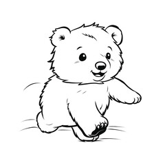 Obraz premium dynamic running teddy bear, Black and white, line drawing, white background сreated with Generative Ai