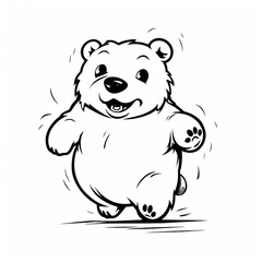 Fototapeta premium dynamic running teddy bear, Black and white, line drawing, white background сreated with Generative Ai