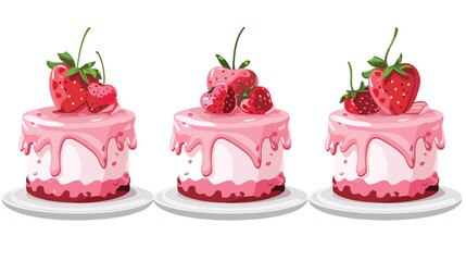 Homemade strawberry cakes. Flat style illustration.