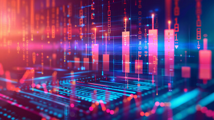 Obraz premium Design a backdrop background for a finance-themed illustration, featuring rows of digital numbers and graphs symbolizing financial growth and stability,