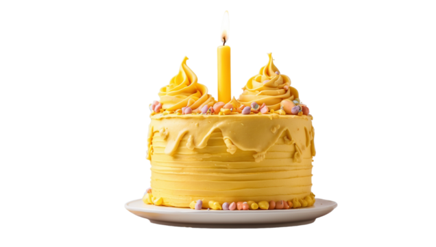 yellow birthday cake isolated on transparent background - Powered by Adobe