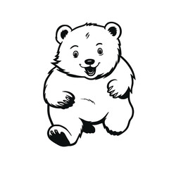Fototapeta premium dynamic running teddy bear, Black and white, line drawing, white background сreated with Generative Ai