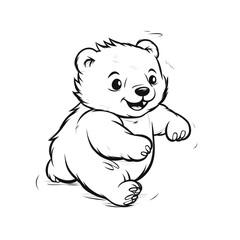 Fototapeta premium dynamic running teddy bear, Black and white, line drawing, white background сreated with Generative Ai