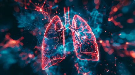 Human lungs anatomy on scientific background , 3d render , futuristic background - obrazy, fototapety, plakaty