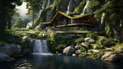 A photo of an Earth-Sheltered House Surrounded with nature