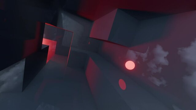 Cubic sunset in 4th Dimension smooth glass, seamless loop