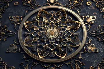 Black and Gold Mandala background with golden ornament, Ai Generated