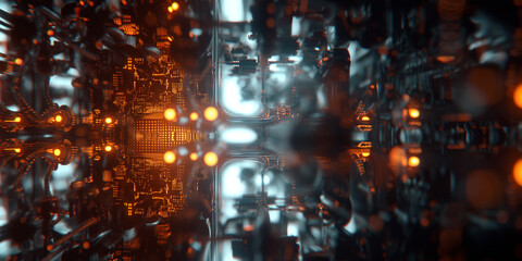 A visualization of a quantum computer's intricate circuitry, glowing under the soft glow of natural light filtering through a lab window. The complex array of qubits and processors