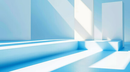 Aesthetic modern architecture background with light blue geometric lines, strong shadows. Generative AI
