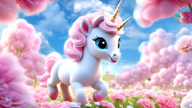 Funny unicorn with flowers