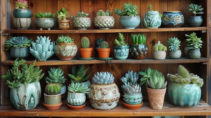 Fototapeta na wymiar Shelf Filled With Potted Plants