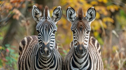 Fototapeta premium Two Zebras Standing Next to Each Other
