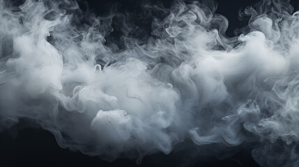 Smoke clouds, steam mist fog and white foggy vapor. Realistic smoke  particles isolated on black...