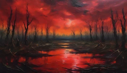 Sierkussen A scary swamp landscapes. Abstract art. © Pram