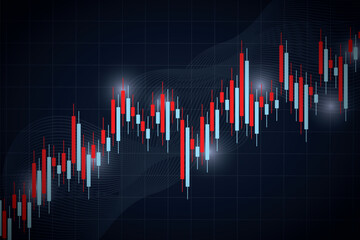 Economy and finance background concept. financial business statistics stock market candlesticks and bar chart with uptrend arrow