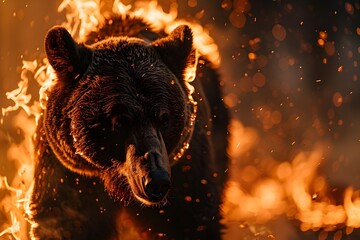 Courageous Bear Battling Raging Wildfire Highlights Urgent Need for Environmental Protection - obrazy, fototapety, plakaty
