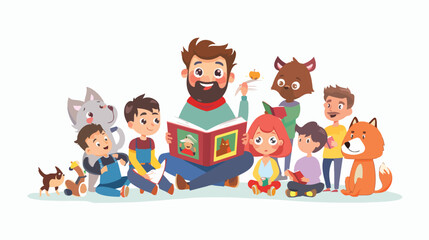 Kindergarten teacher reading to kids telling Red Rid
