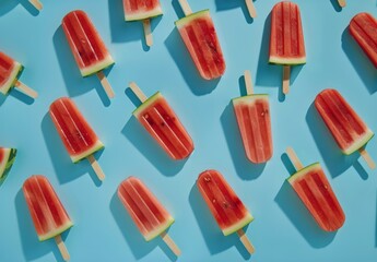 Watermelon Popsicles on a Blue Background