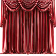 Luxurious red theater curtain isolated on white background