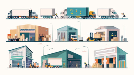 Logistics illustrations collection. Warehouse center