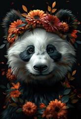 panda with dull flower colours 