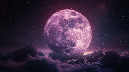 Naklejka na ściany i meble Enormous Purple Moon Illuminating Night Sky