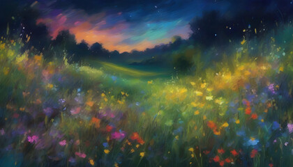 A tranquil wildflower meadow landscape. Abstract art.