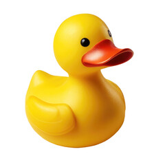 One yellow rubber toy duck close-up on a white and transparent background. PNG.