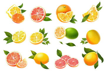 set of citrus fruits