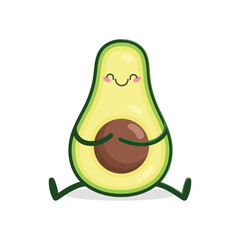 Cute cartoon Avocado character hugging himself. Self love, with love to yourself concept.  Vector illustration