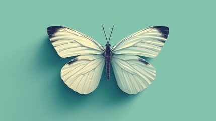 Fototapeta na wymiar A minimal cartoon of a butterfly with stylized wings on a soft teal pastel background