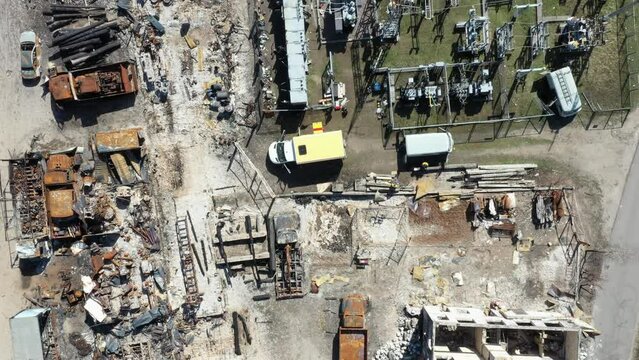 critical infrastructure power plant Destroyed by Russian Missile Strike arial view