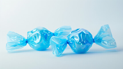 Candy in light blue wrapper isolated on white