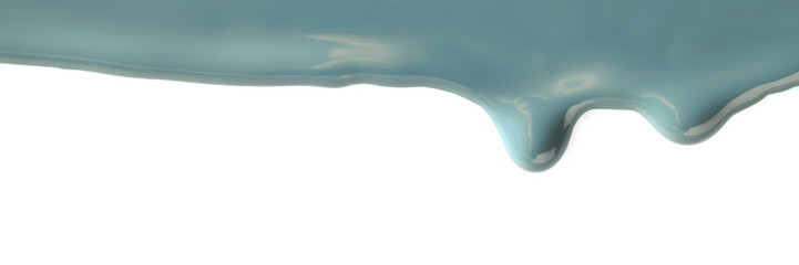 Teal nail polish flowing on white background
