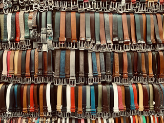 leather work overall view of belts of various models