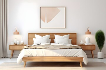 interior of a bedroom with bed pillow and comfort in white and golden color