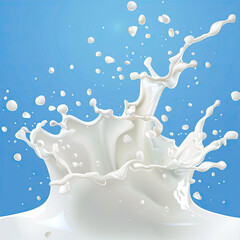 milk splash on blue background for milk advert promotion 