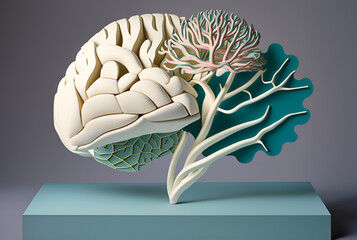 3d image of a biological human brain, in the style of floral still lifes , generated AI