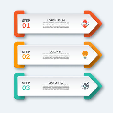 Vector infographic template with 3 arrows. Vector design elements for infographics. Can be used for workflow layout, diagram, chart, graph, web design.