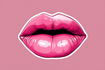 Sultry Shine: Pop Art Pink Lips Sticker