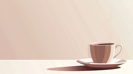 Flat illustration of a cup of coffee standing on a saucer on a light background.