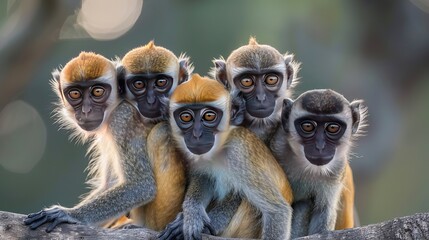 Monkeys, like humans, have complex social structures. Depending on the species, they might organize themselves into hierarchies, with dominant individuals leading groups or tribes. Social interactions - obrazy, fototapety, plakaty