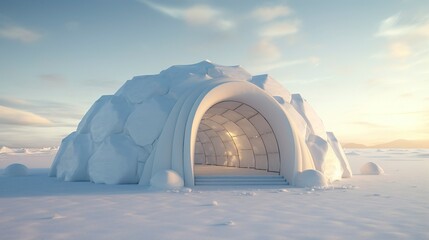 A photo of an Igloo in Soft Arctic Natural Light - obrazy, fototapety, plakaty