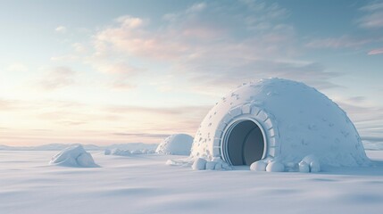 A photo of an Igloo with Minimal Arctic Aesthetic - obrazy, fototapety, plakaty