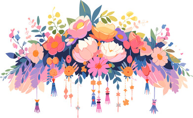 Colorful floral garland vector illustration. Summer decoration.